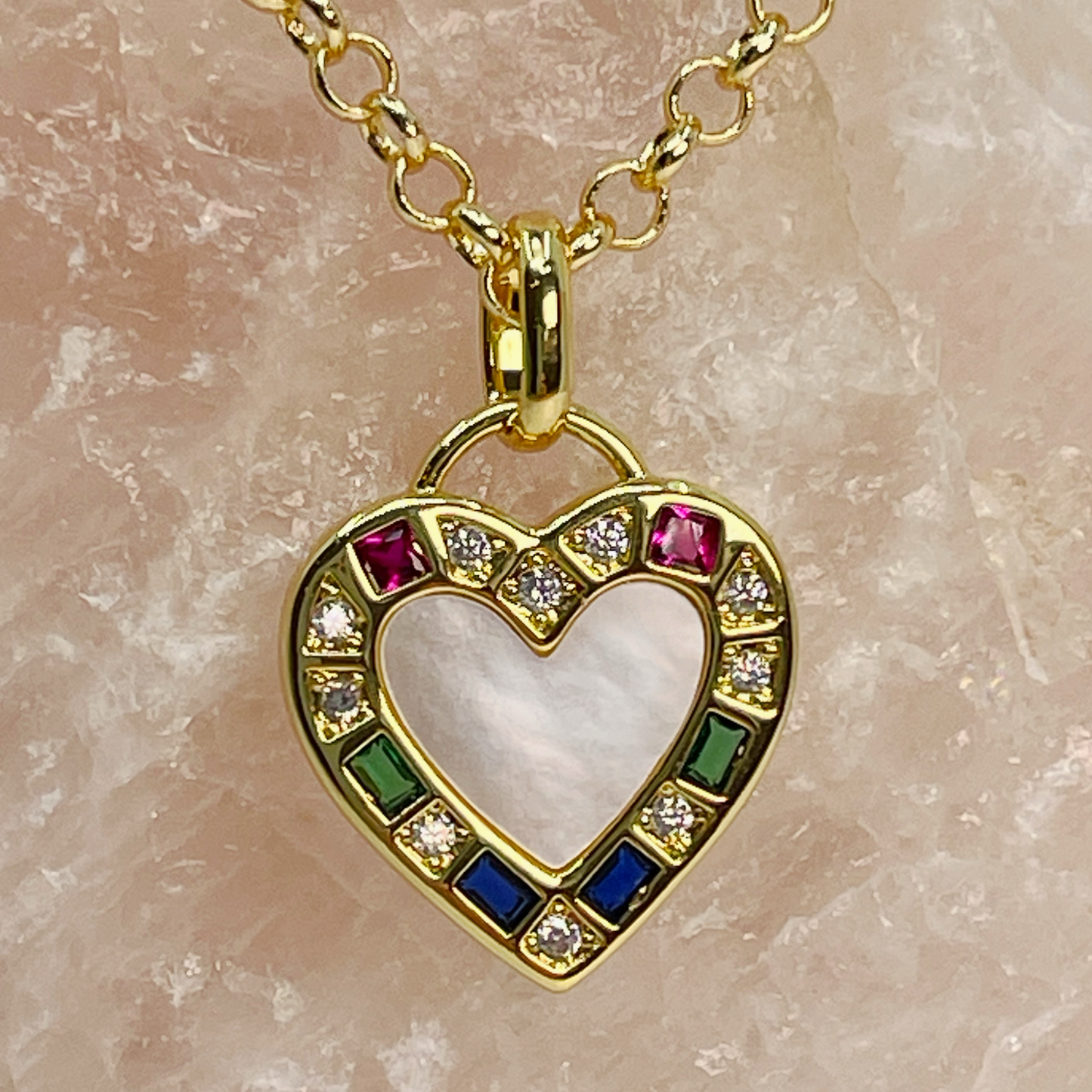 DULCY Multi-colour heart pearl & CZ pendant