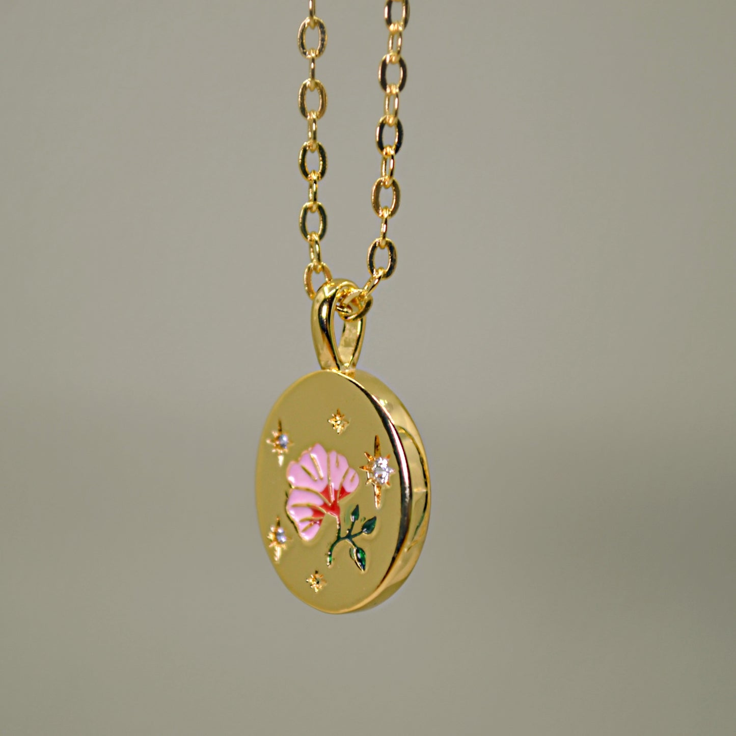 FLO gold & enamel flower pendant with cable chain