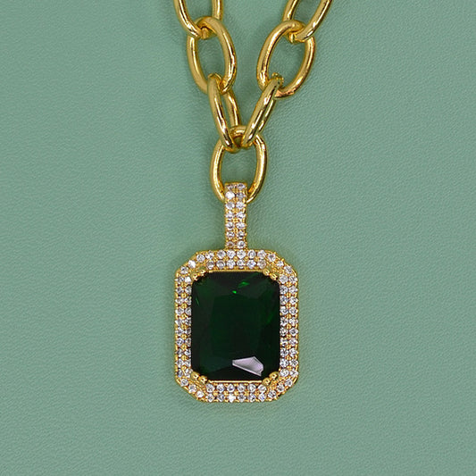 MUZO gold and emerald diamond cut cz pendant necklace