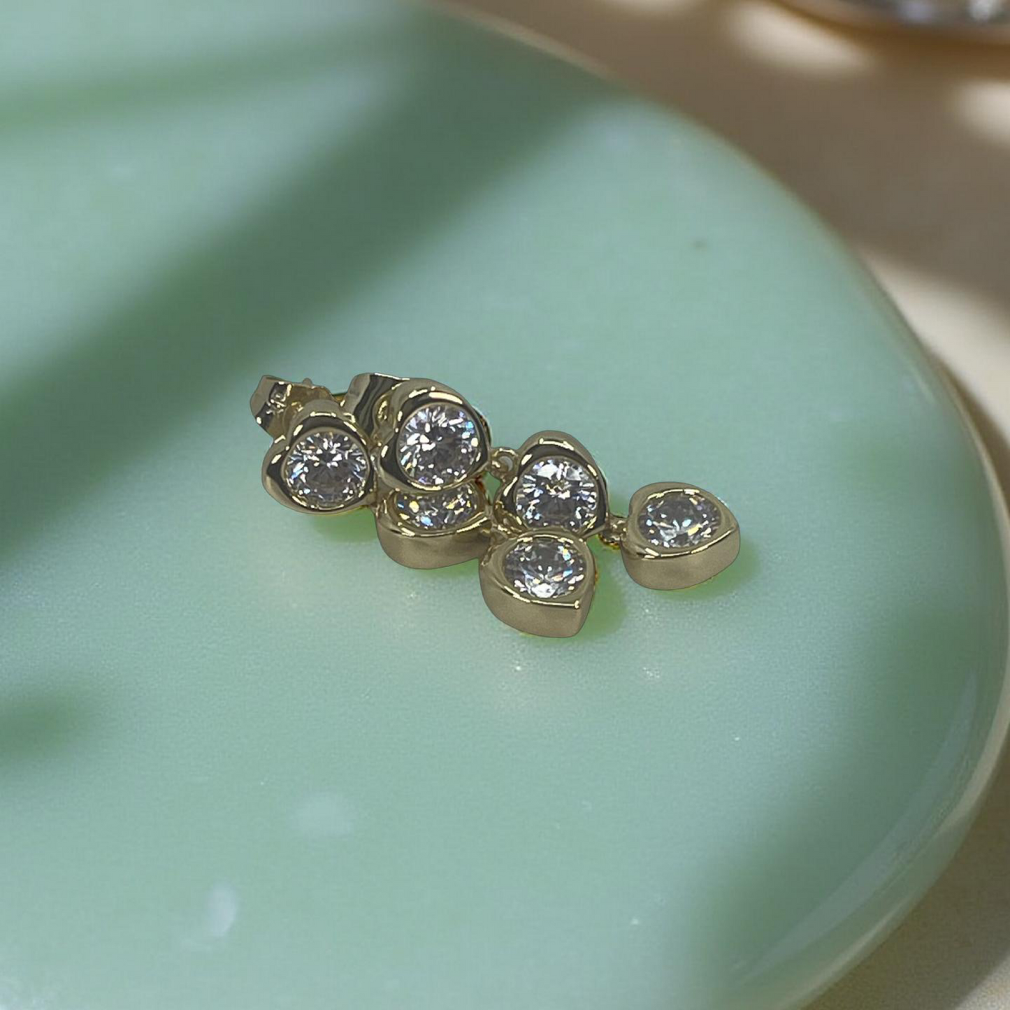 BELLE gold cz bezel triple heart drop earrings