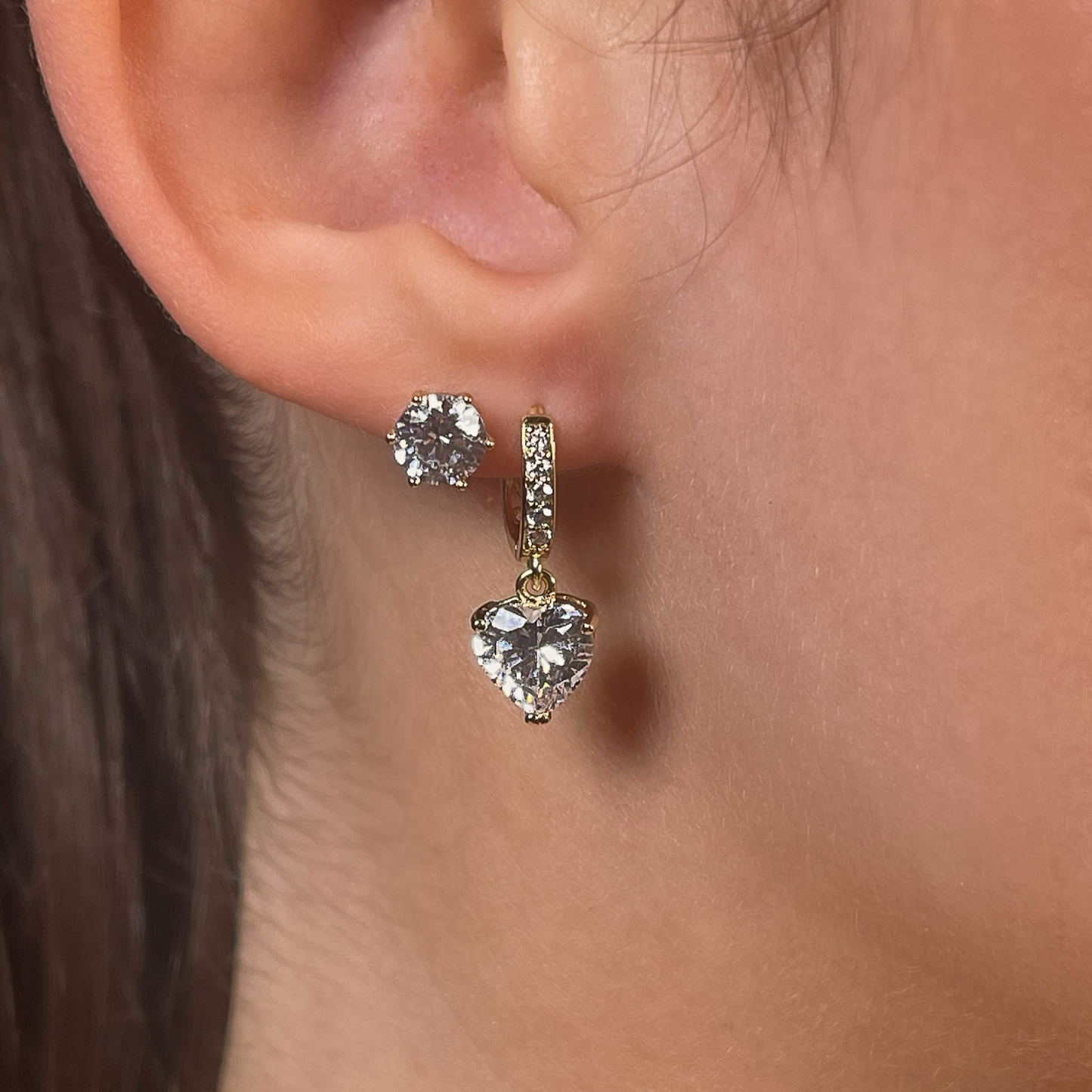 BLAIR gold and cz heart drop huggies