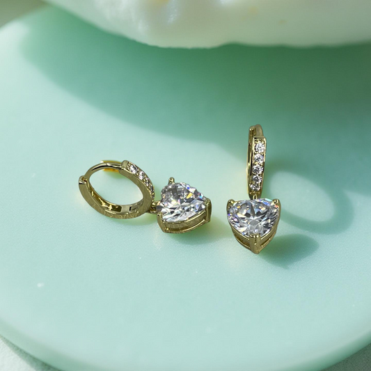 BLAIR gold and cz heart drop huggies