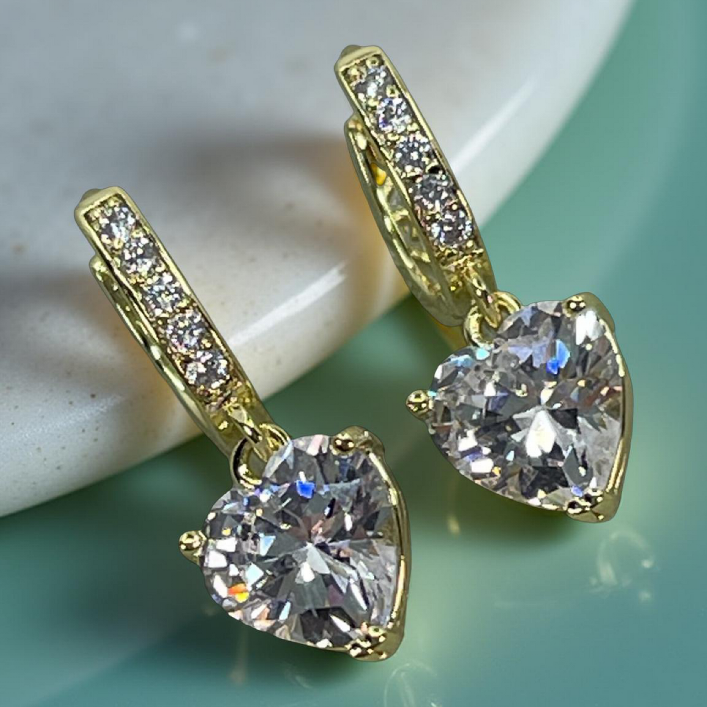 BLAIR gold and cz heart drop huggies