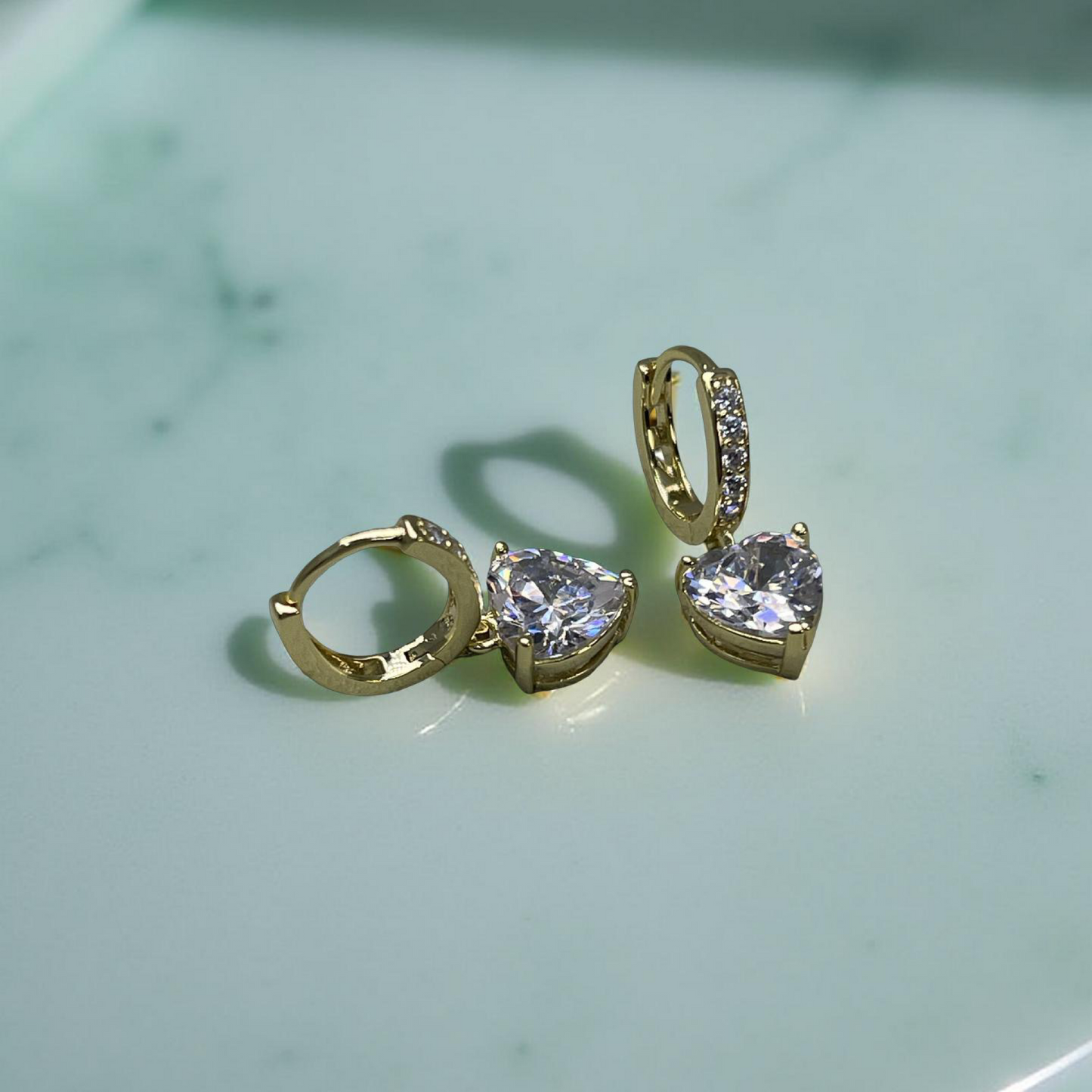 BLAIR gold and cz heart drop huggies