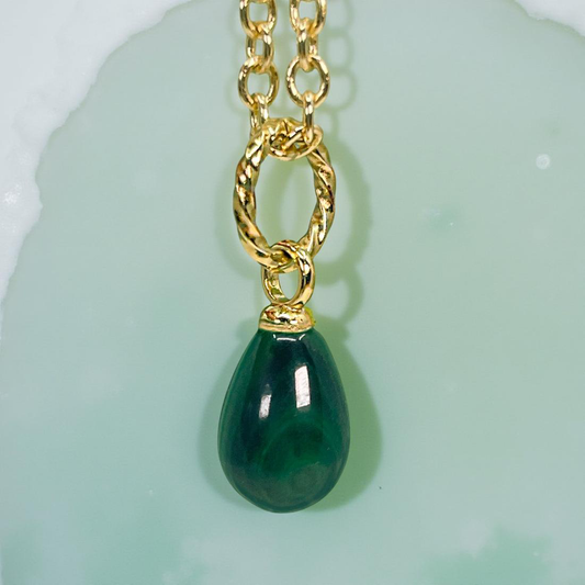 BRITT gold and malachite teardrop pendant charm necklace