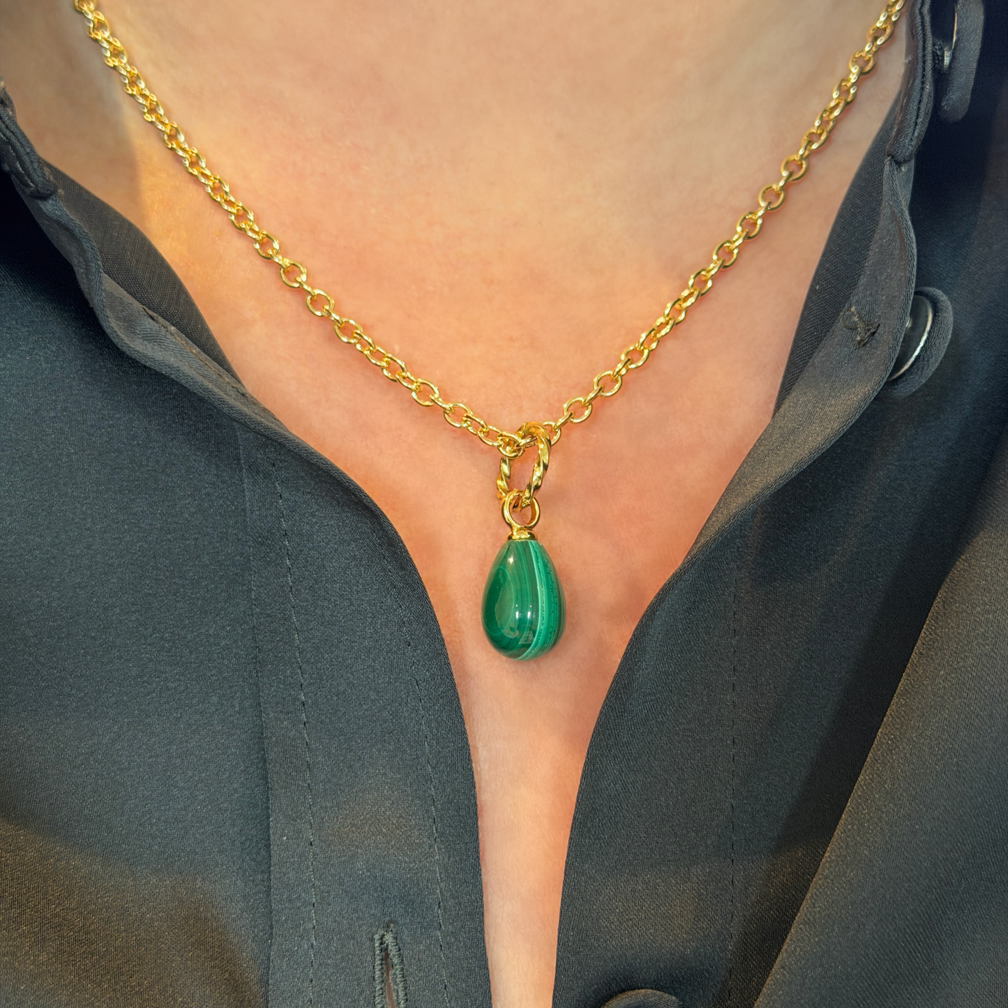 BRITT gold and malachite teardrop pendant charm necklace