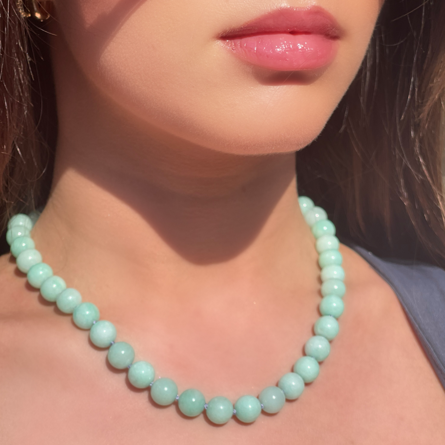 BIRDIE mint green chalcedony gemstone bead necklace