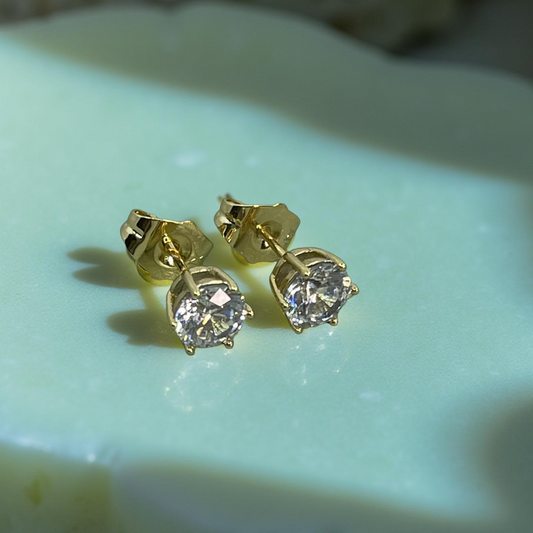 CANDI gold and cz solitaire stud earrings