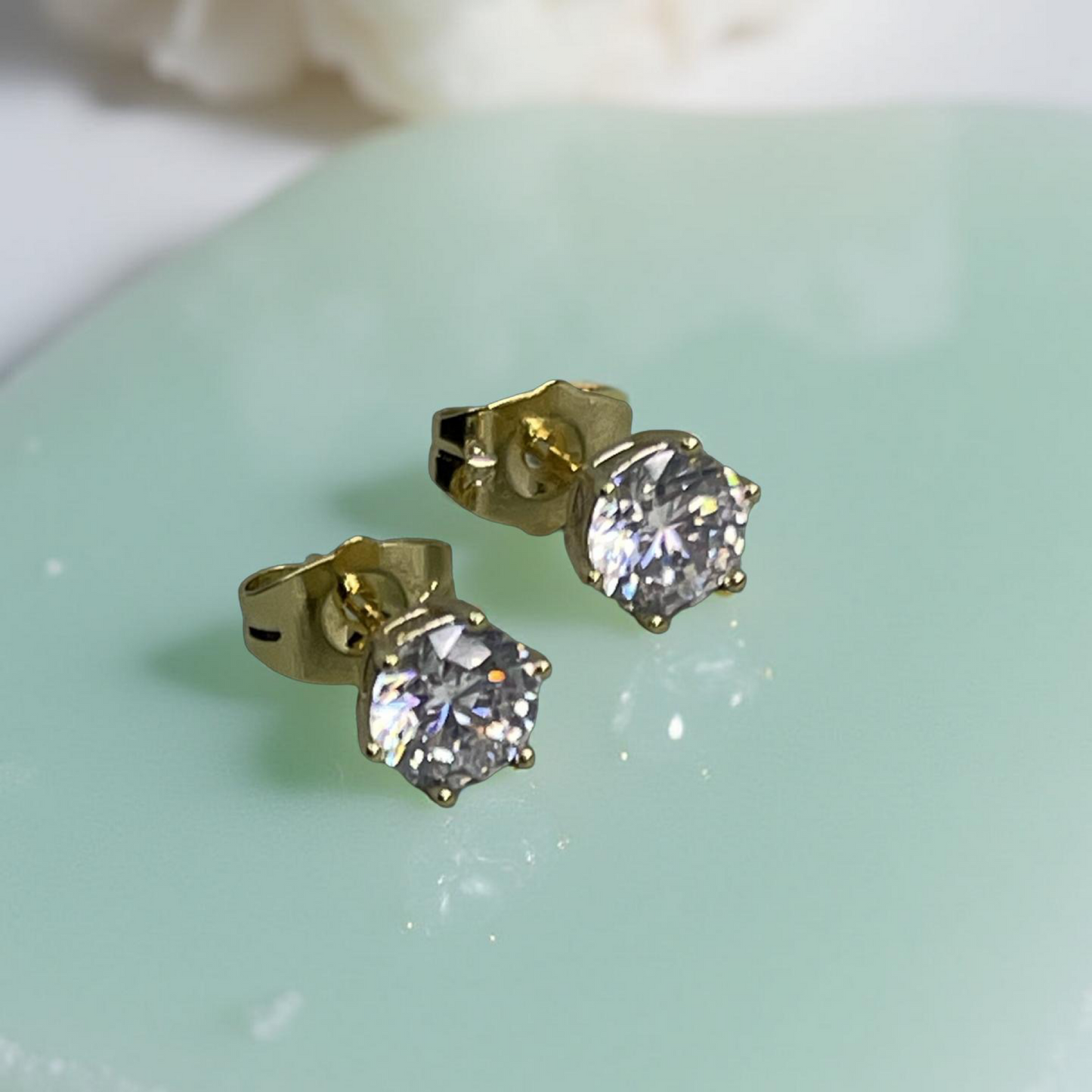 CANDI gold and cz solitaire stud earrings