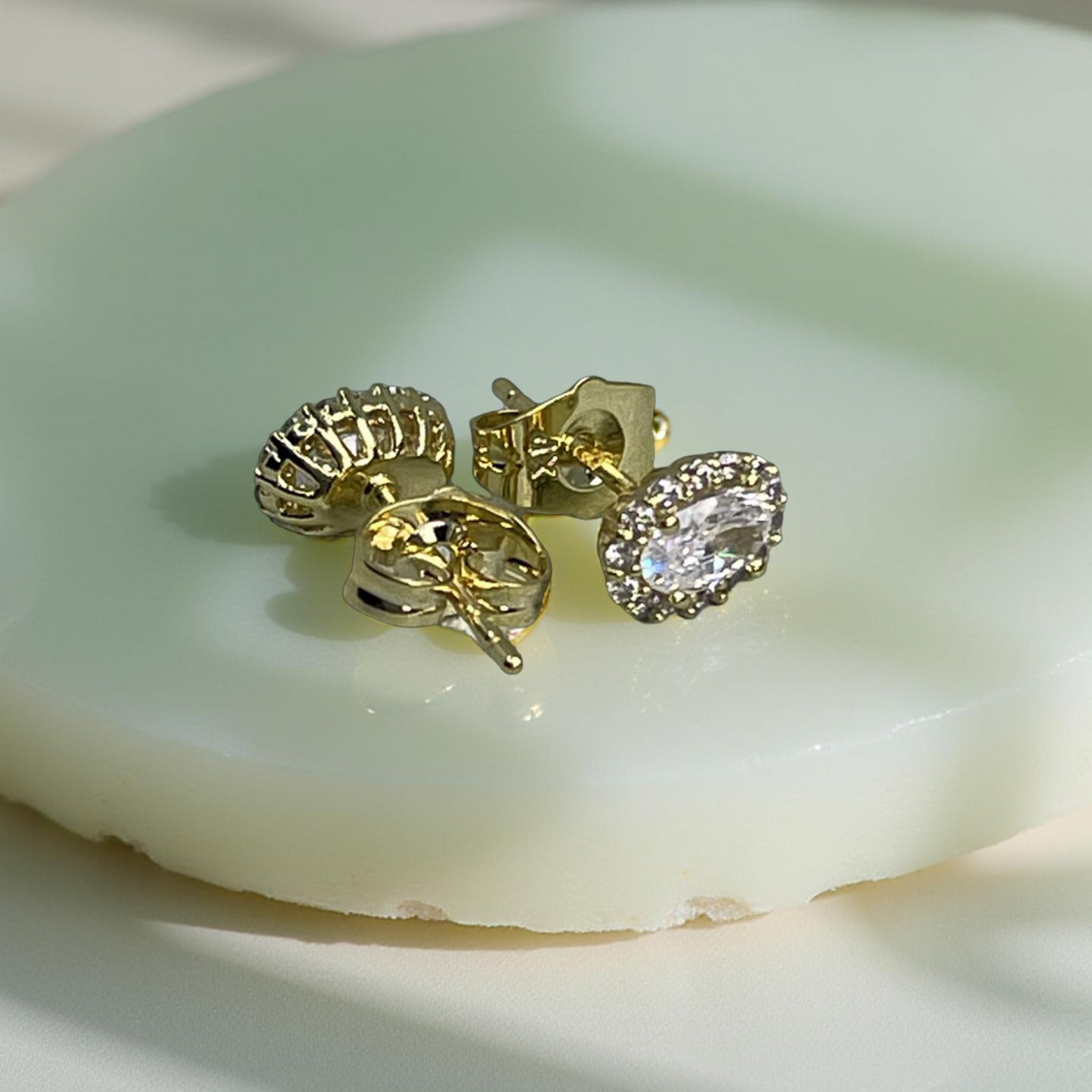 CYD Gold and cz oval stud earring