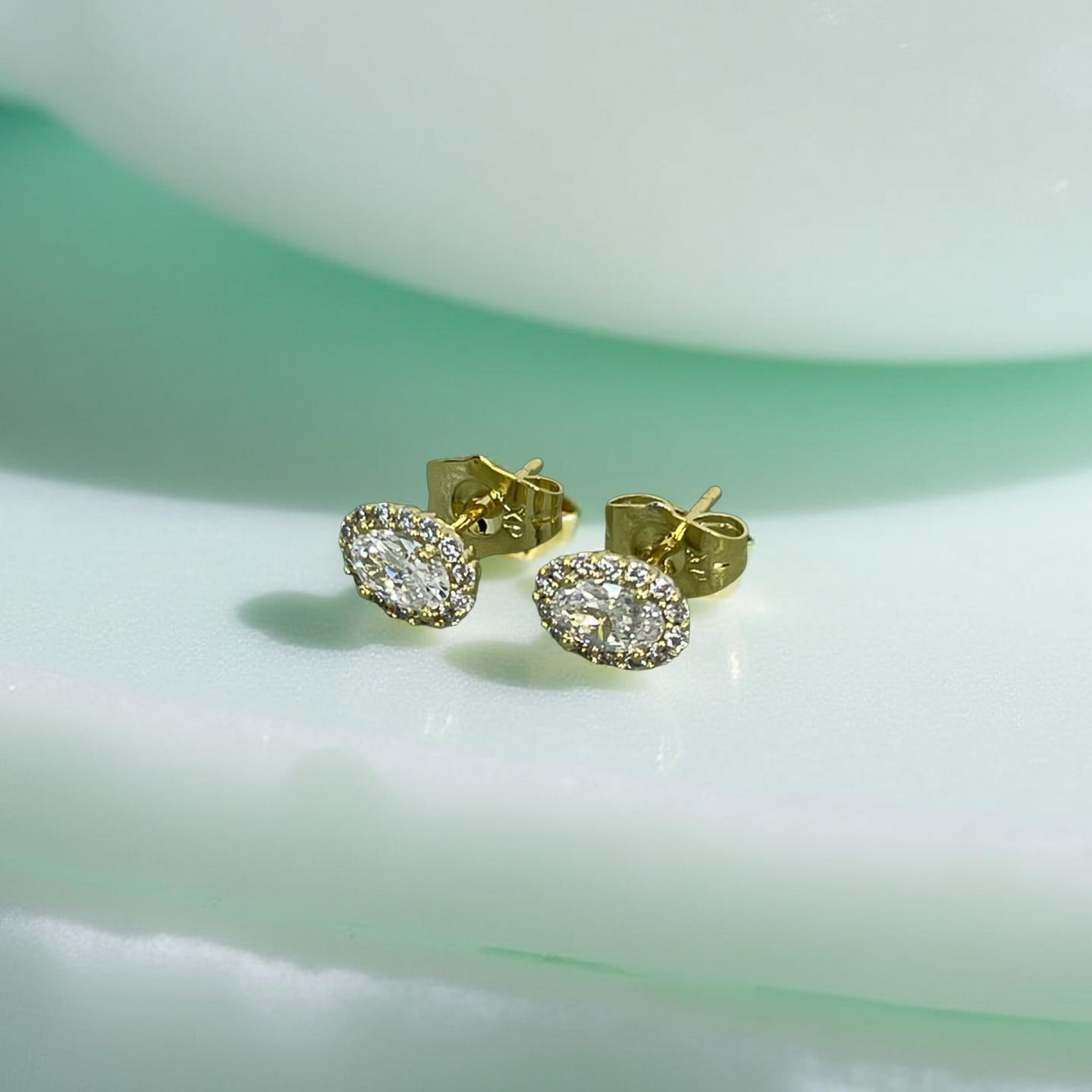 CYD Gold and cz oval stud earring
