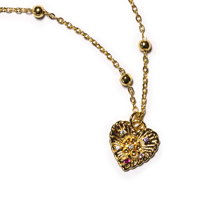 CELESTE gold heart pendant with gold bead chain