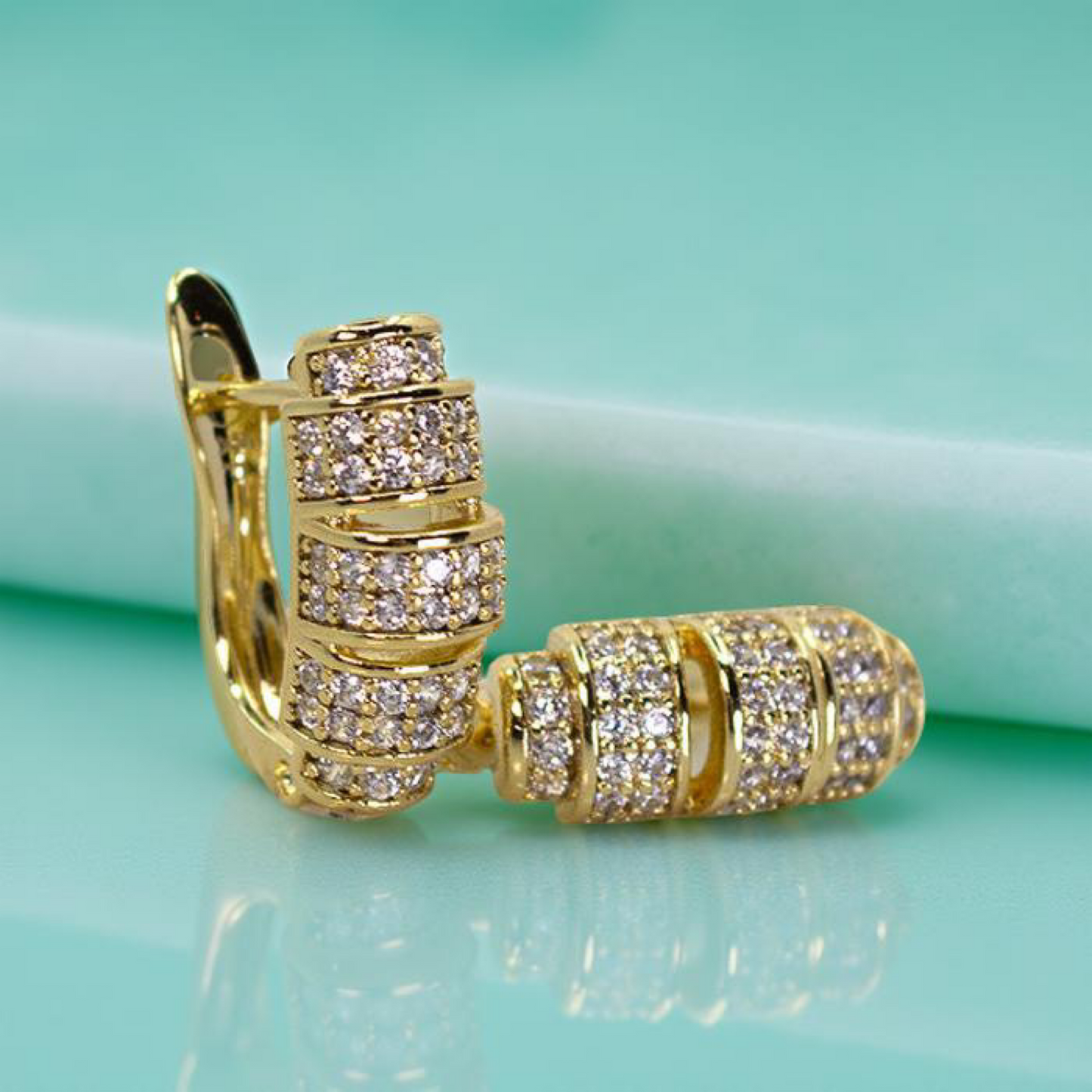 DEBO English lock gold and cubic zirconia earrings