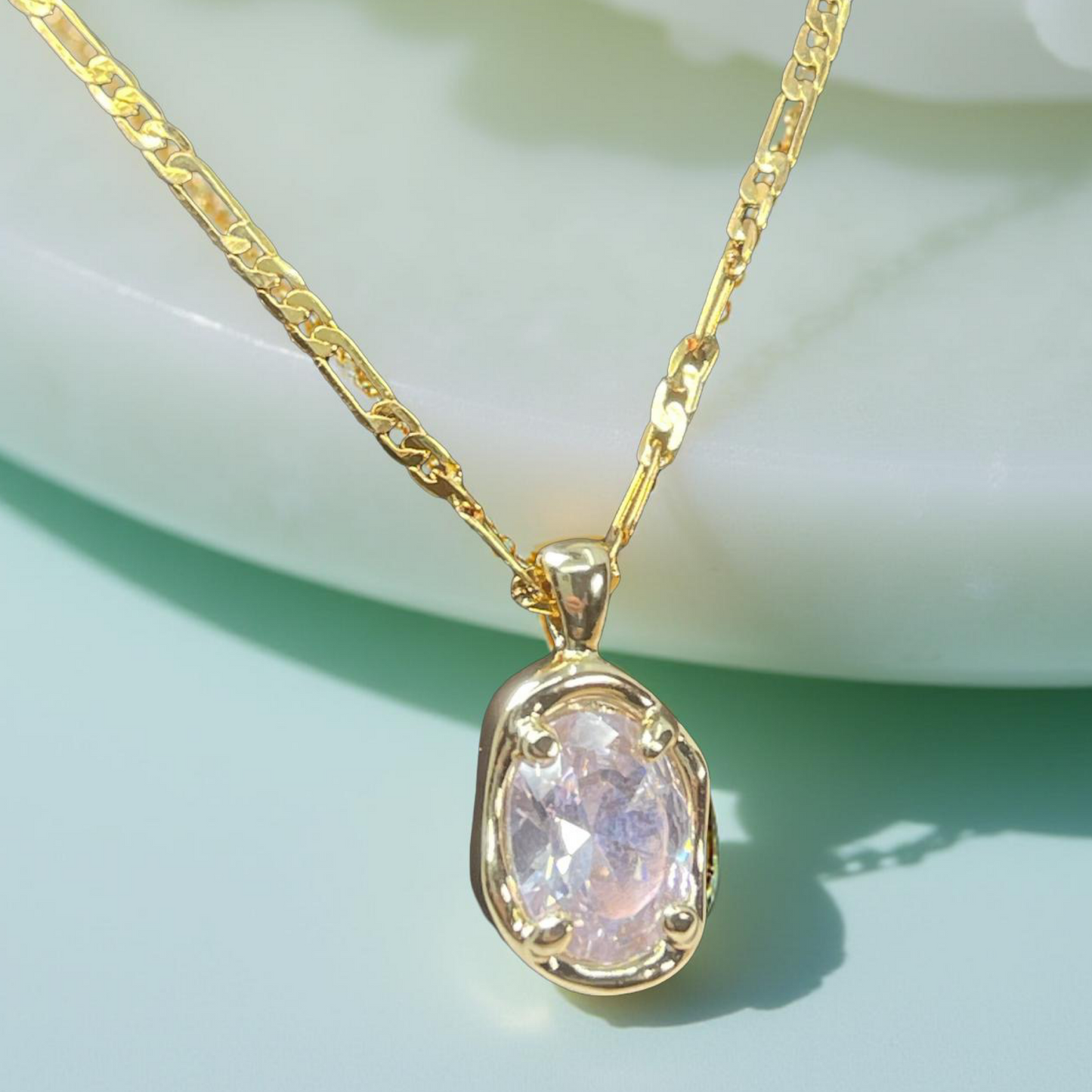 DINAH gold and cz bezel molten pendant