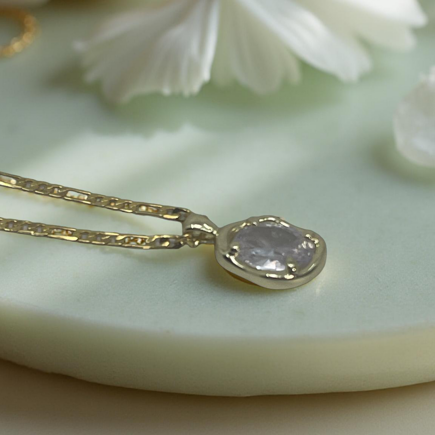 DINAH gold and cz bezel molten pendant