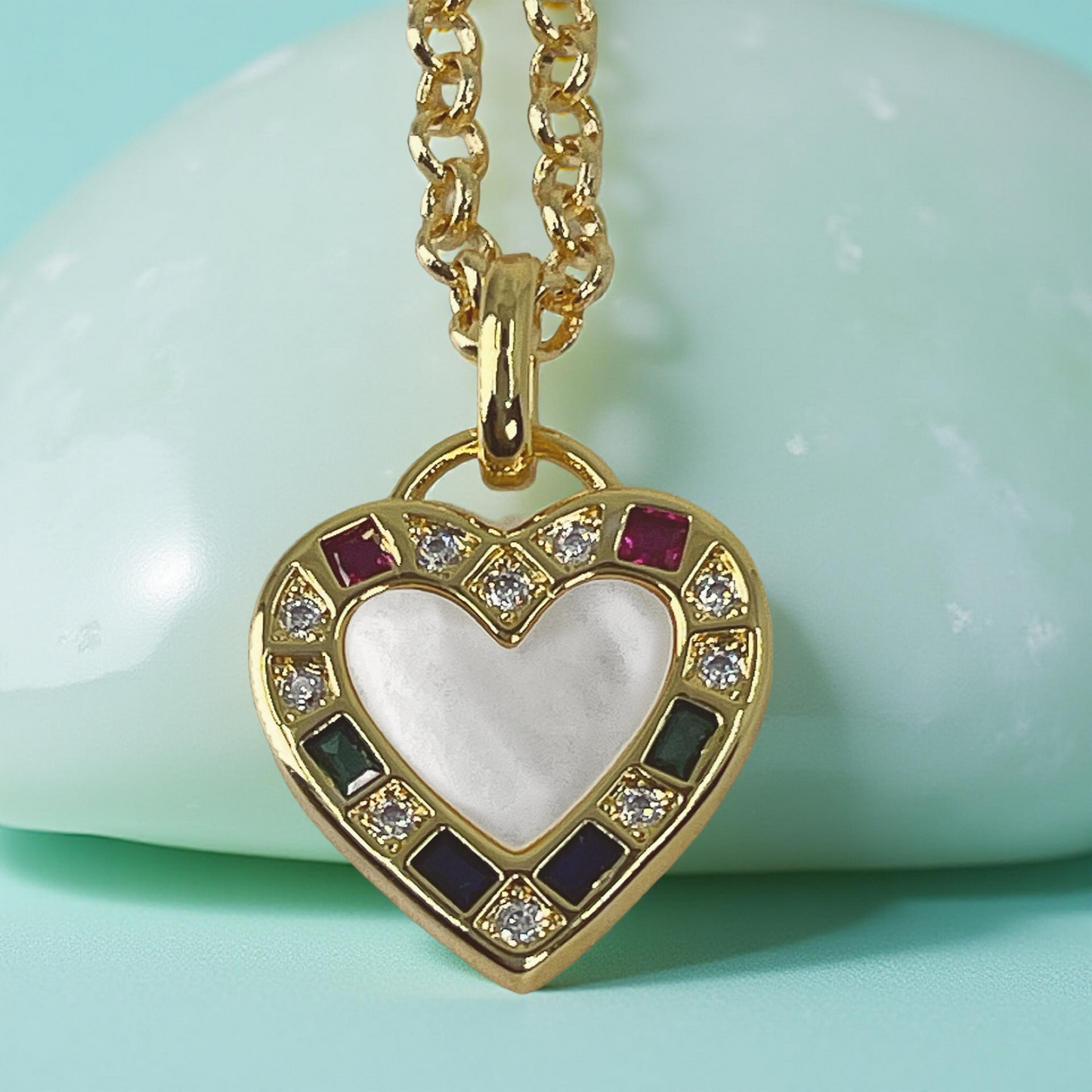 DULCY Multi-colour heart pearl & cz pendant