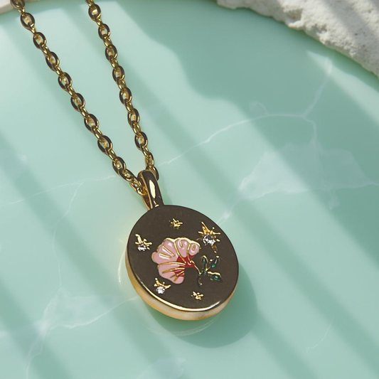 FLO gold & enamel flower pendant with cable chain