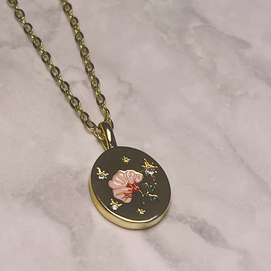 FLO gold & enamel flower pendant with cable chain