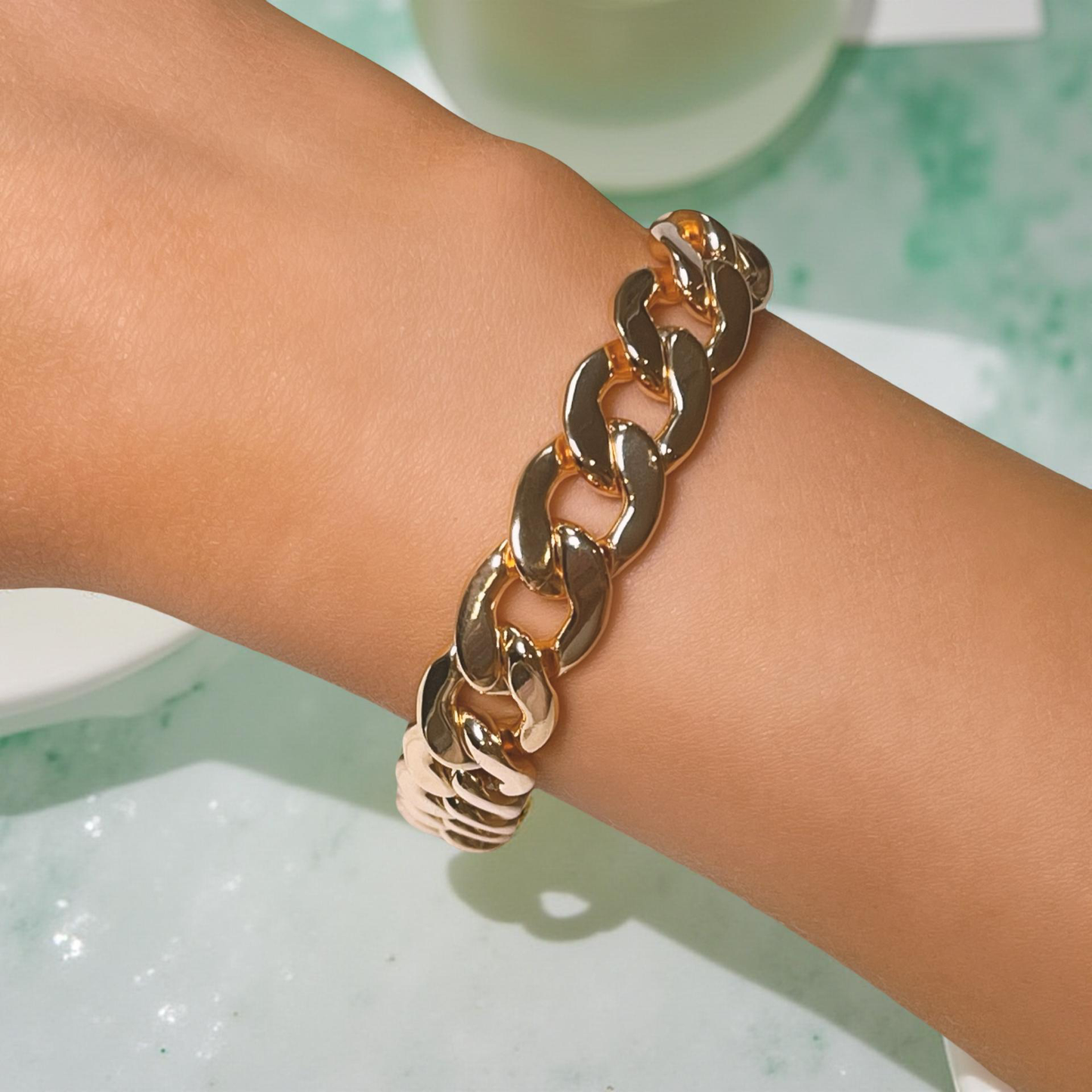 GENEVA flat curb link gold chunky bracelet