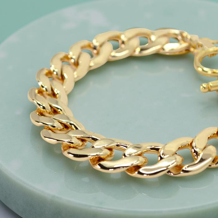 GENEVA flat curb link gold chunky bracelet