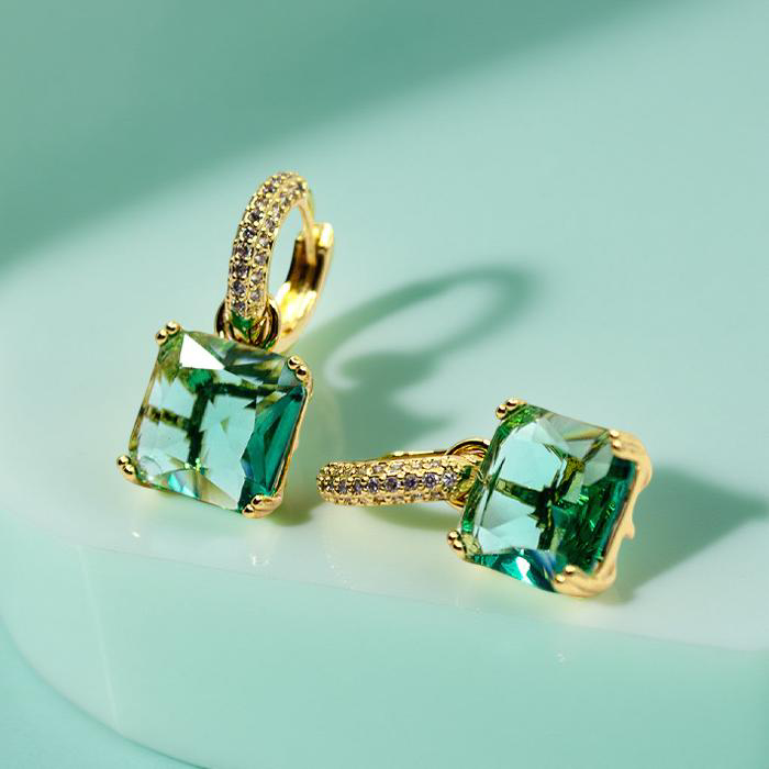 HERO Gold and CZ Aquamarine drop gold statement earrings