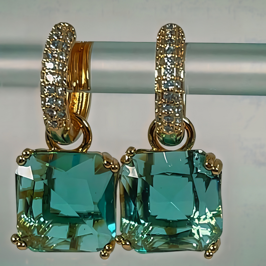 HERO Gold and CZ Aquamarine drop gold statement earrings