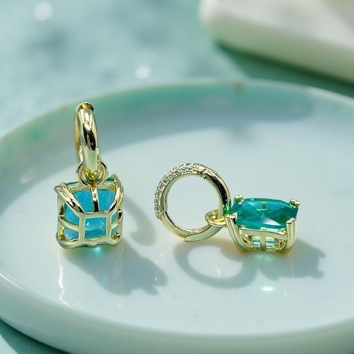 HERO Gold and CZ Aquamarine drop gold statement earrings