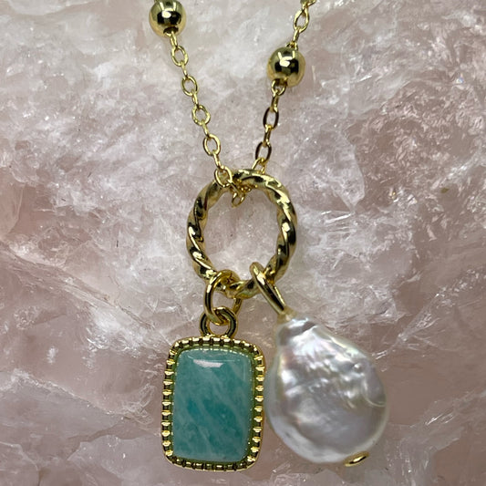 STEVIE freshwater pearl & Amazonite gemstone charm pendant