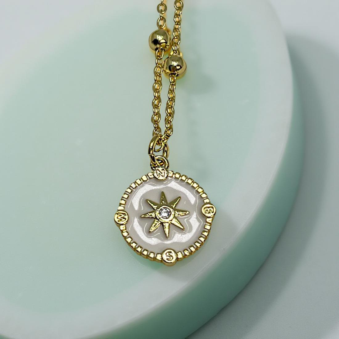 IRIS gold and enamel pendant on satellite chain