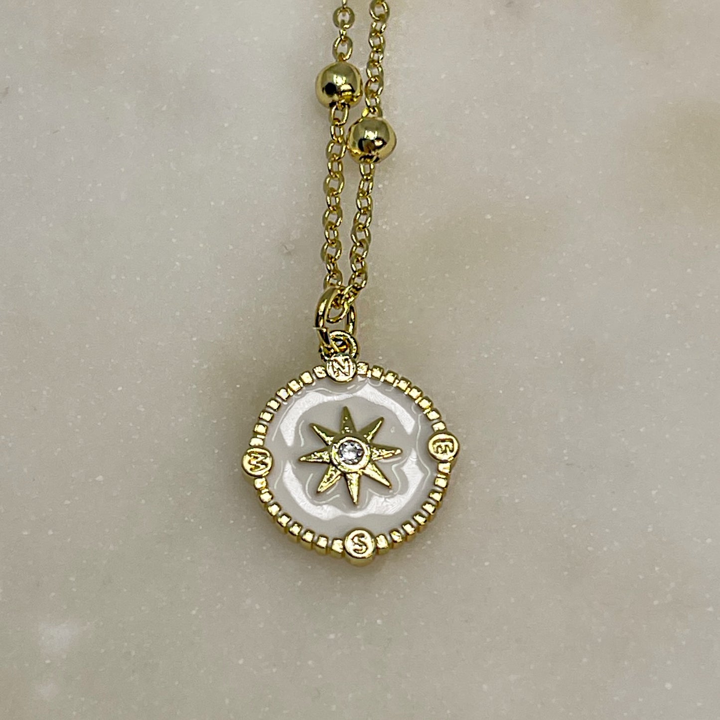 IRIS gold and enamel cz pendant on satellite chain