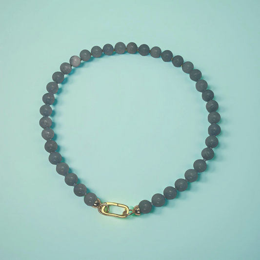 JADE blue/green chalcedony gemstone bead necklace