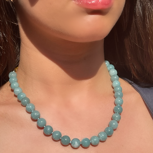 JADE blue/green chalcedony gemstone bead necklace