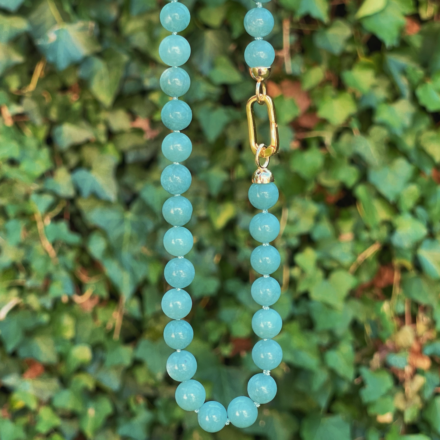 JADE blue/green chalcedony gemstone bead necklace