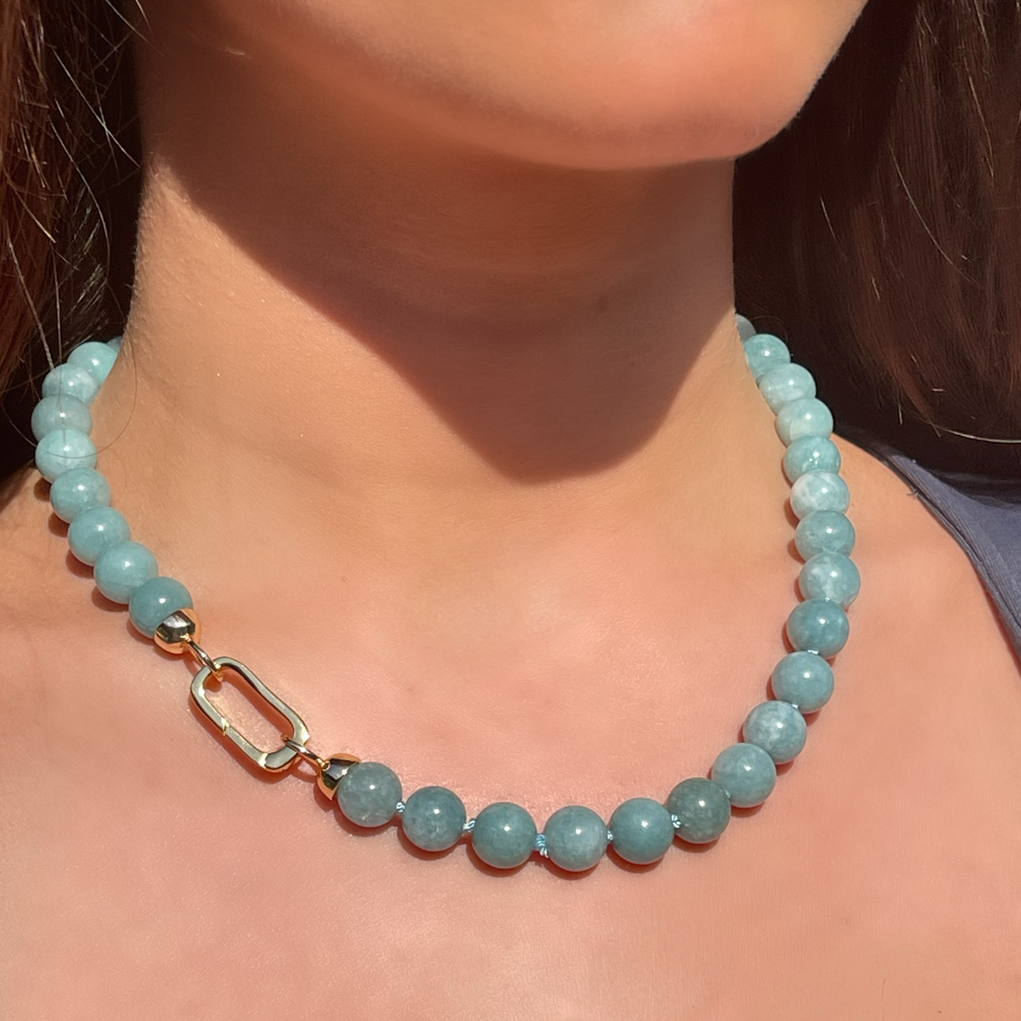 JADE blue/green chalcedony gemstone bead necklace
