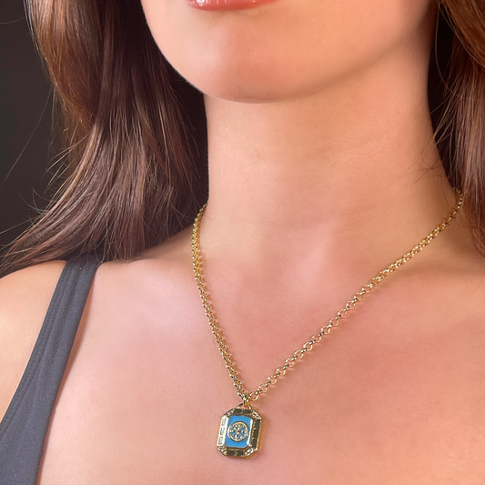 MAGS gold enamel and cz pendant