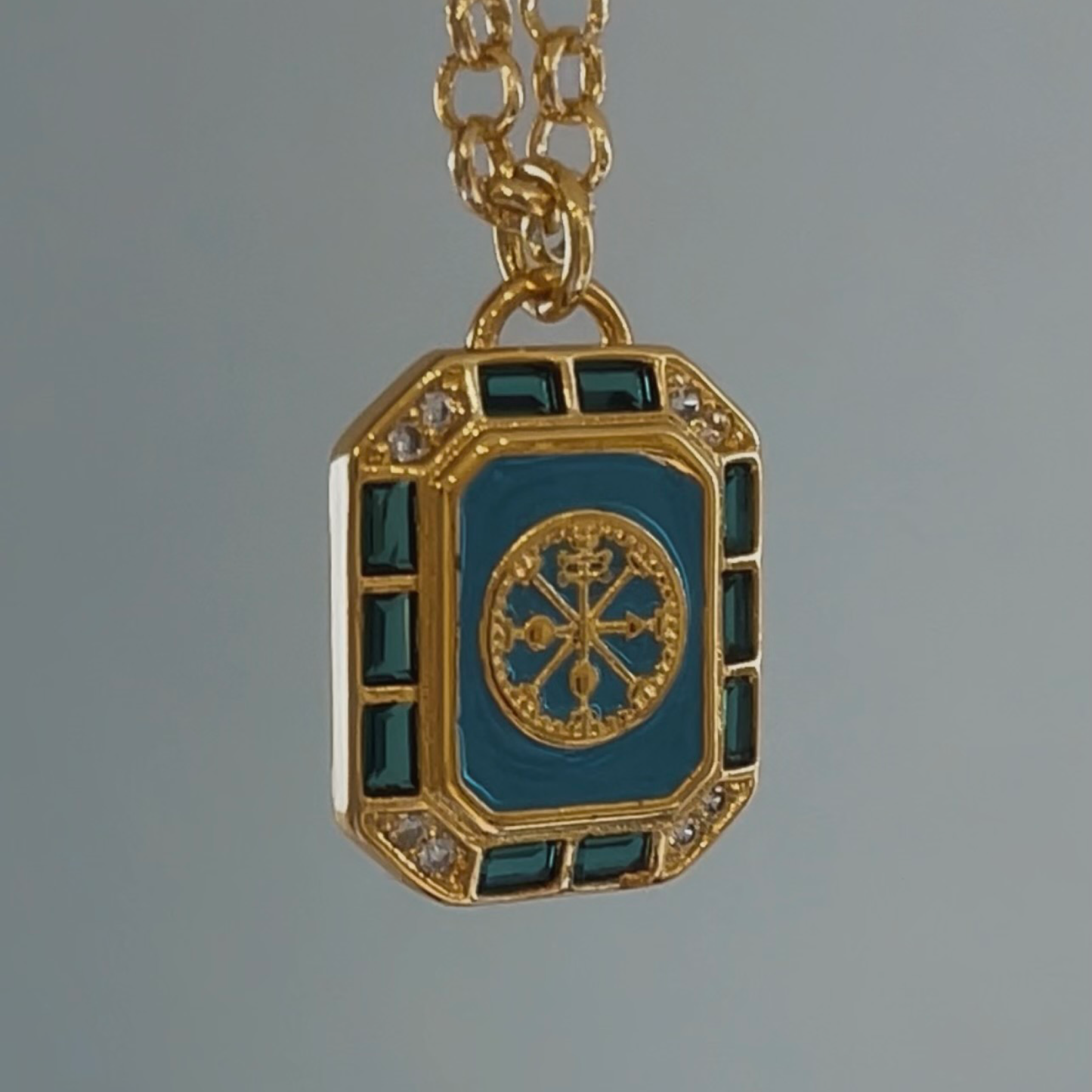 MAGS gold enamel and cz pendant
