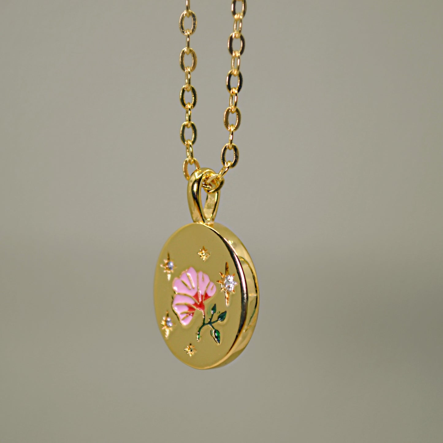 FLO gold & enamel flower pendant with cable chain