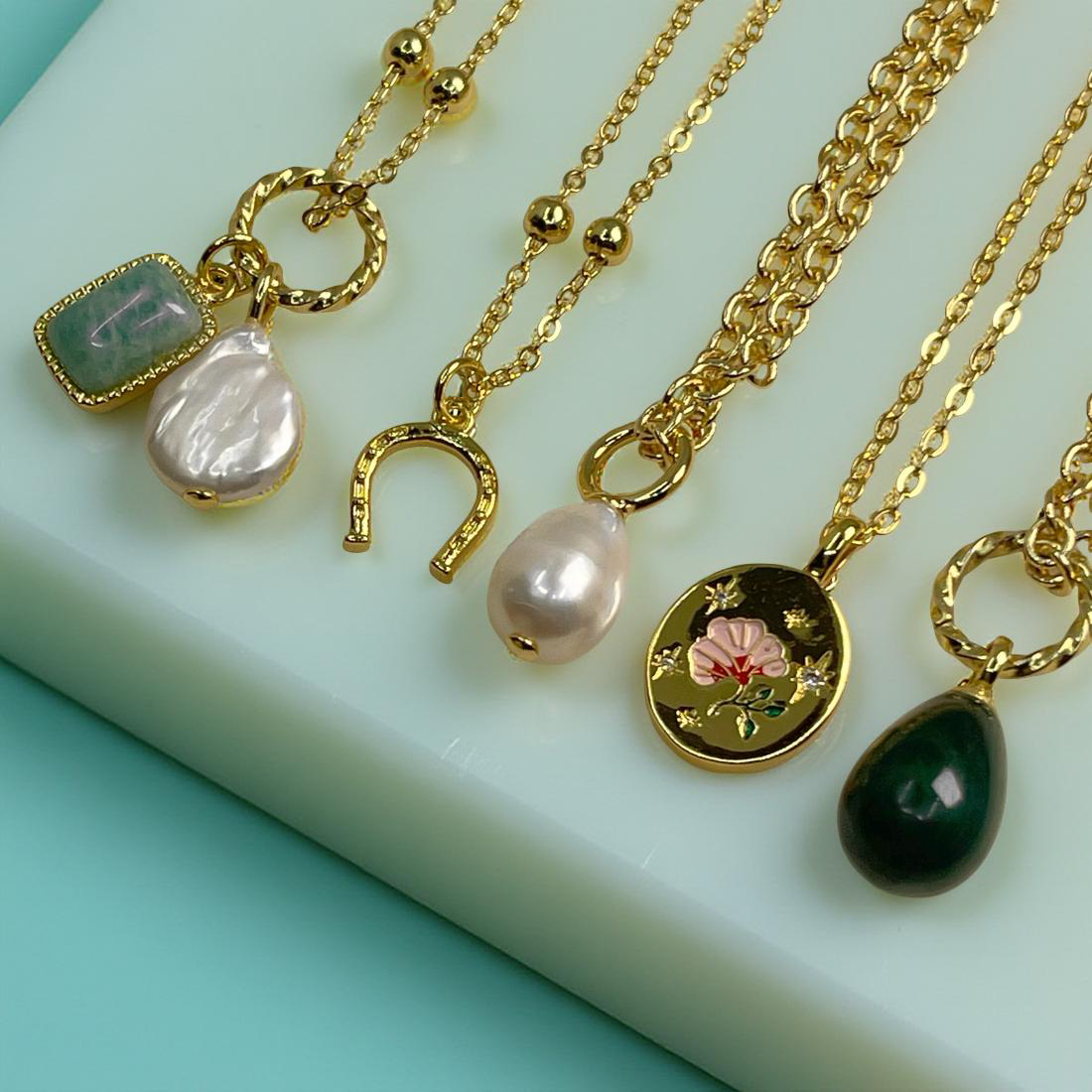 STEVIE freshwater pearl & Amazonite gemstone charm pendant