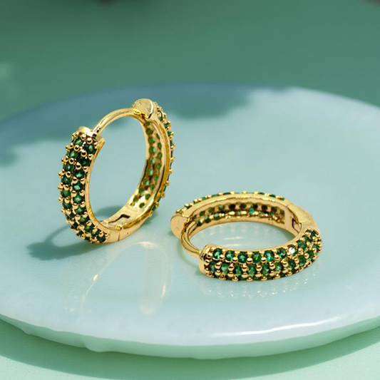 OLIVIA emerald and gold huggies