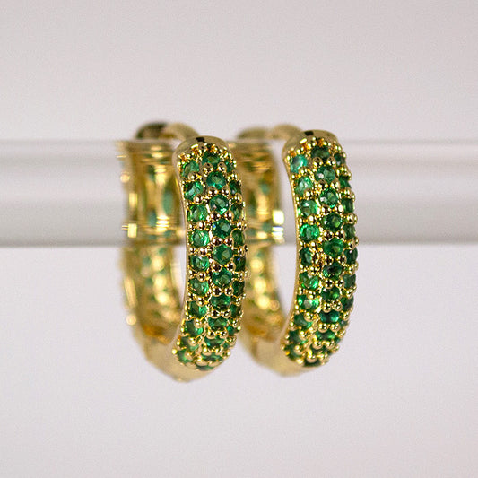 OLIVIA emerald cz and gold huggies