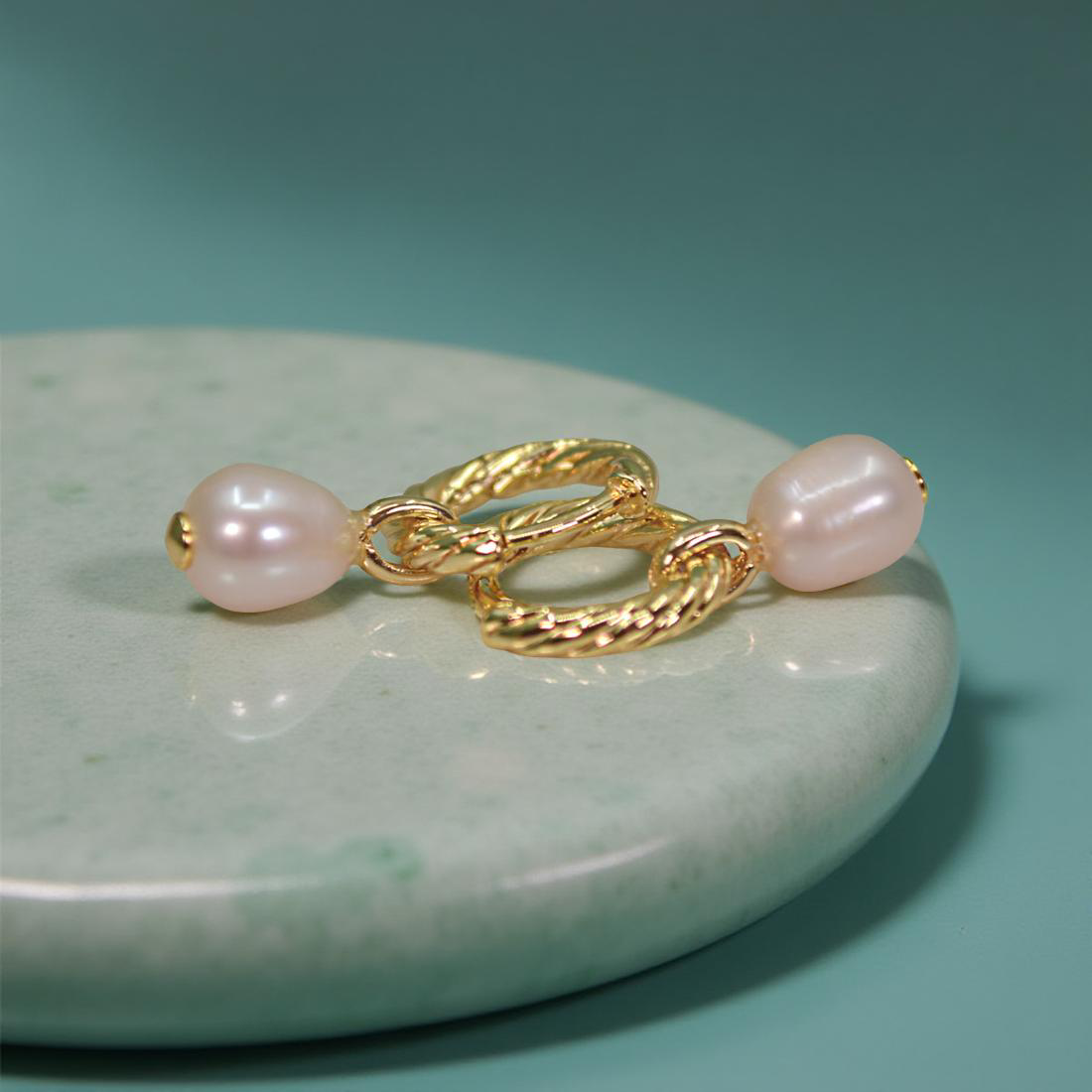 PIP gold twist and freshwater pearl huggies