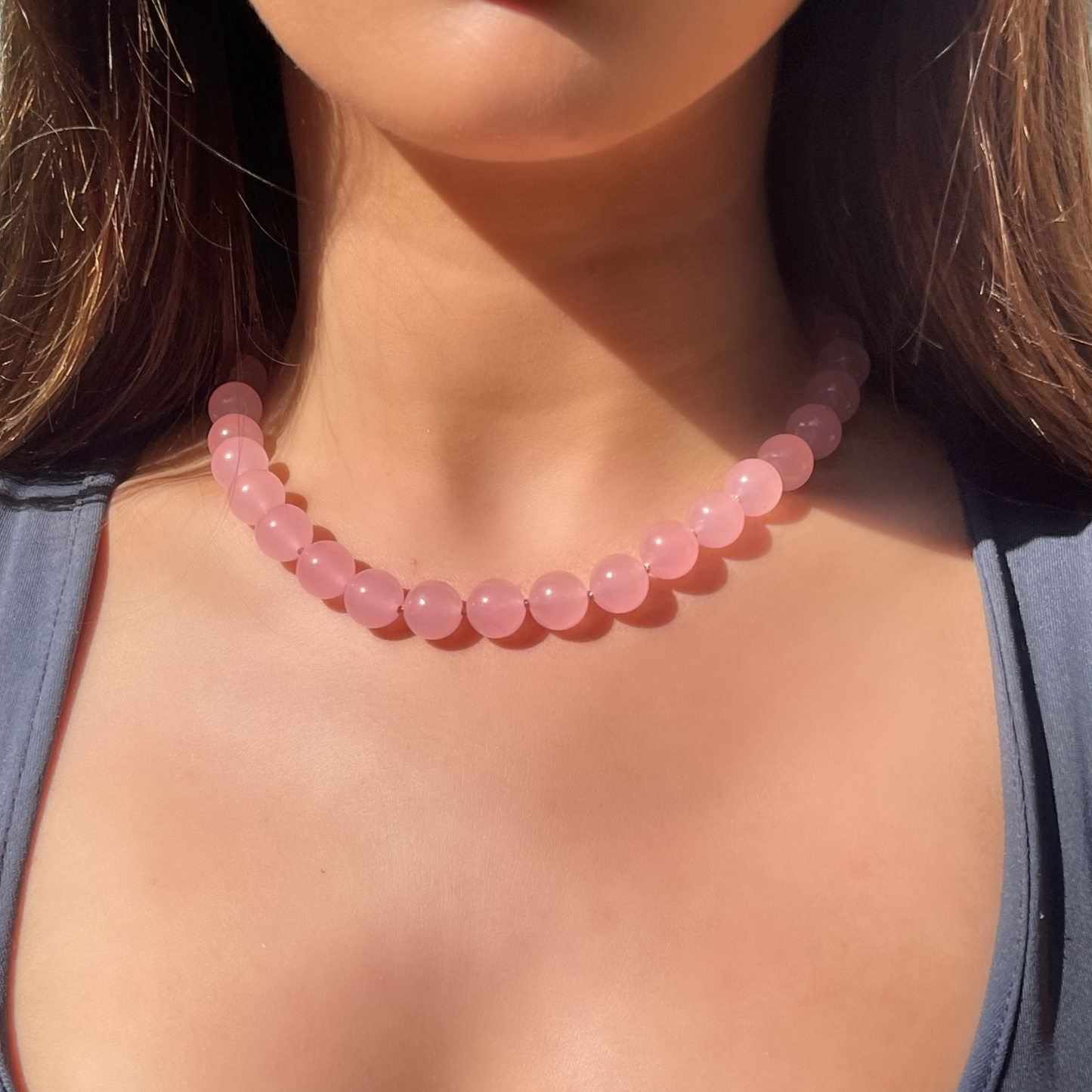 ROSA rose quartz gemstone bead necklace