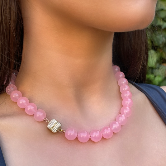 ROSA rose quartz gemstone bead necklace