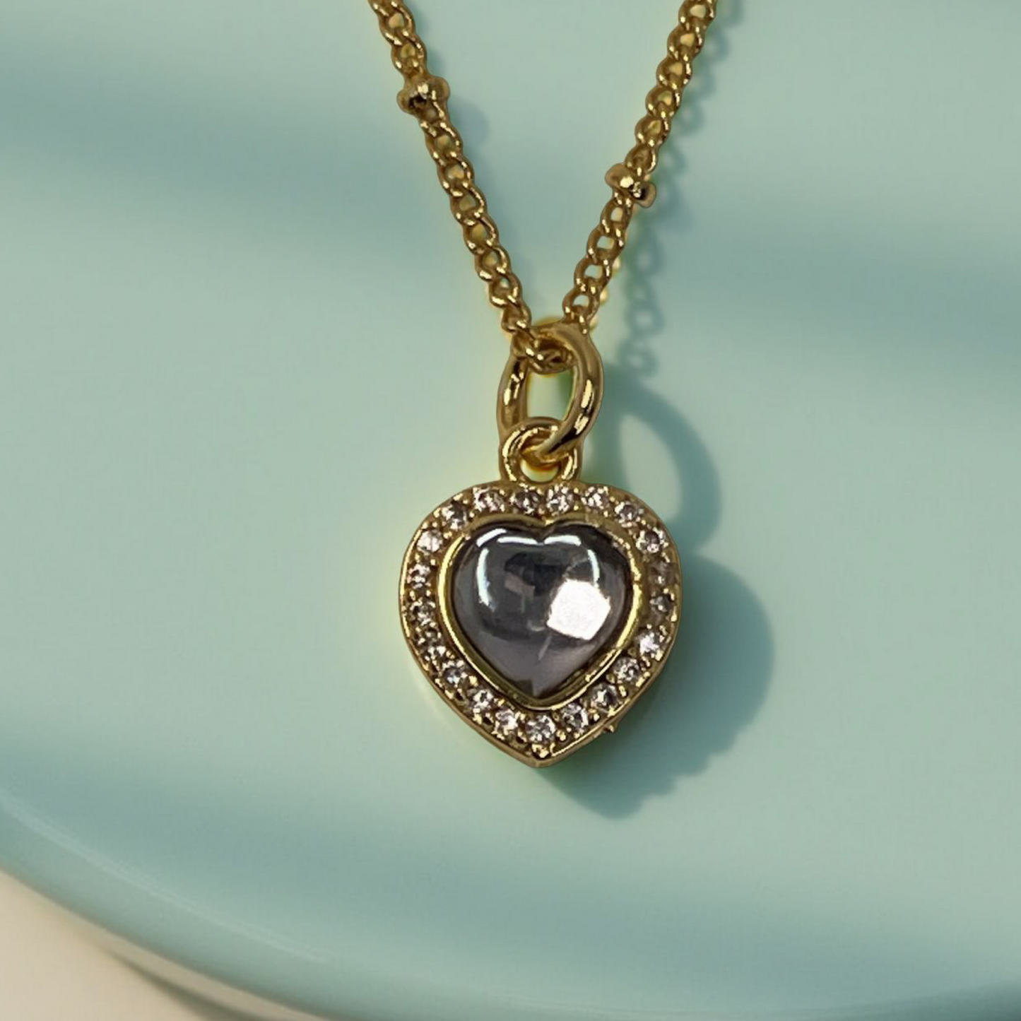 SASHA Blue crystal CZ gold heart pendant