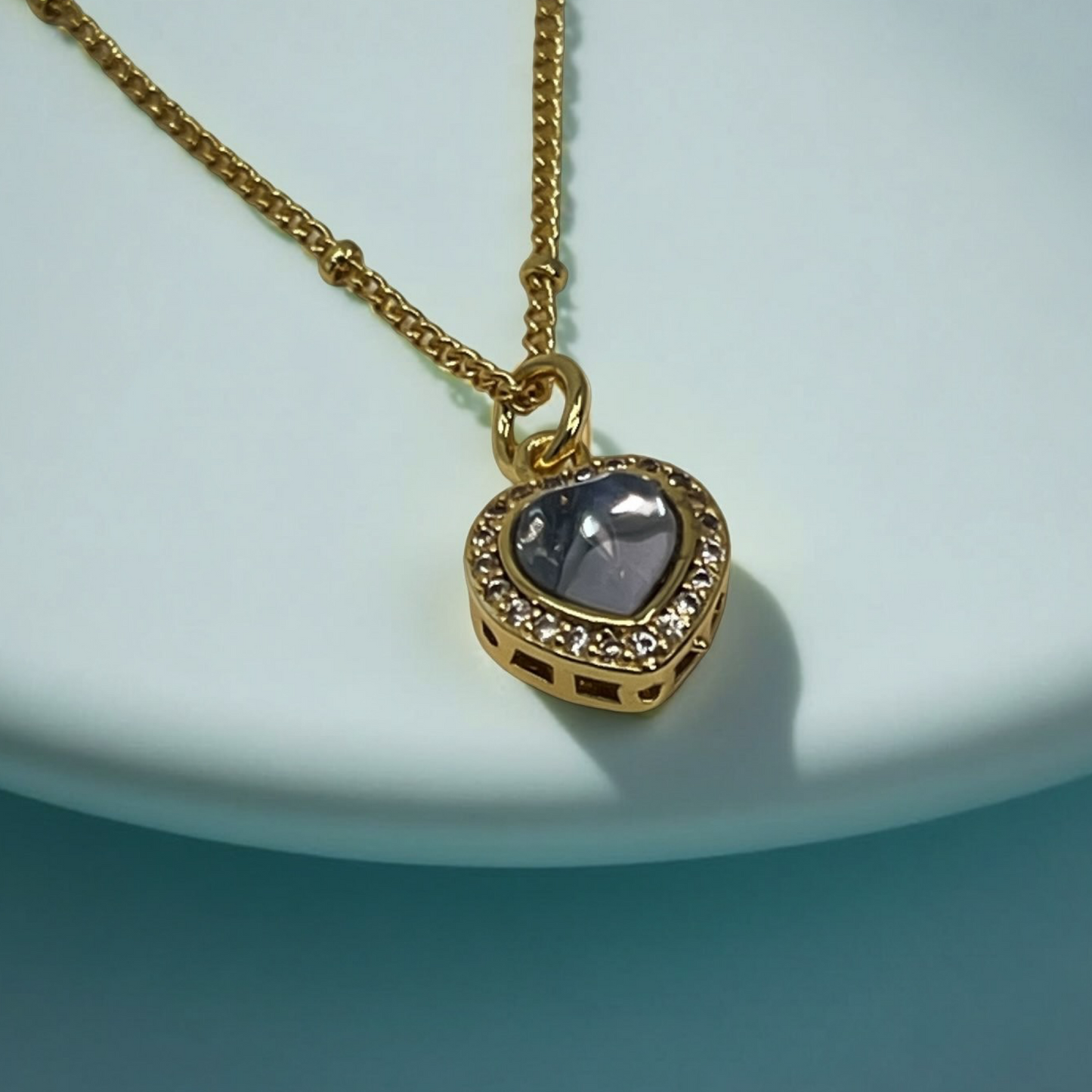 SASHA Blue crystal CZ gold heart pendant