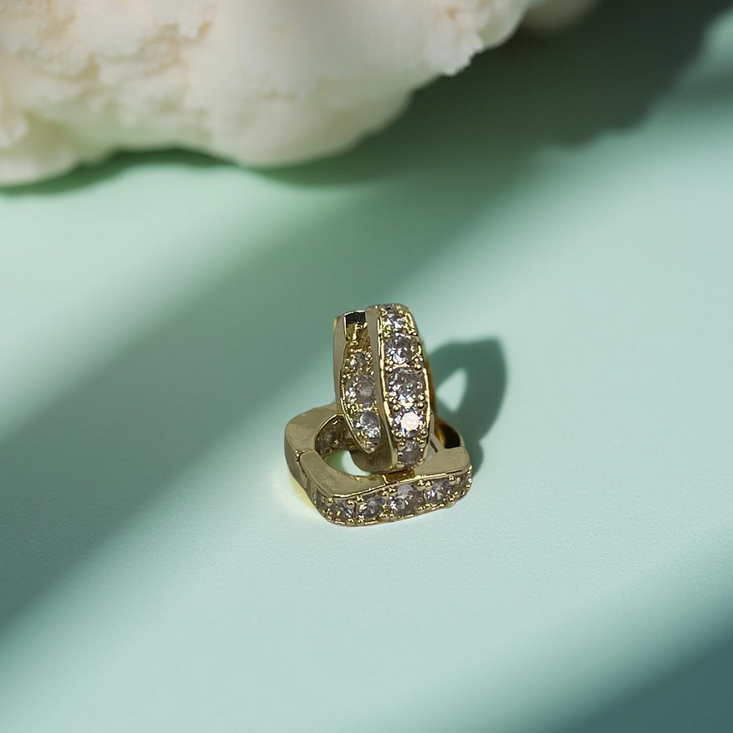 SENZA Gold and cz lined square huggies