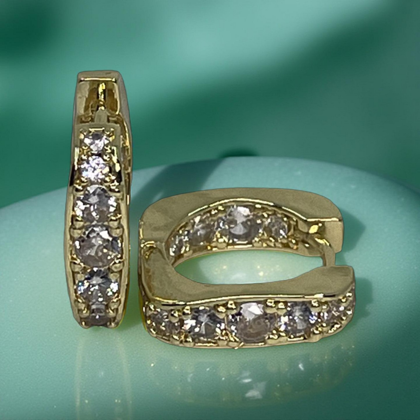 SENZA Gold and cz lined square huggies