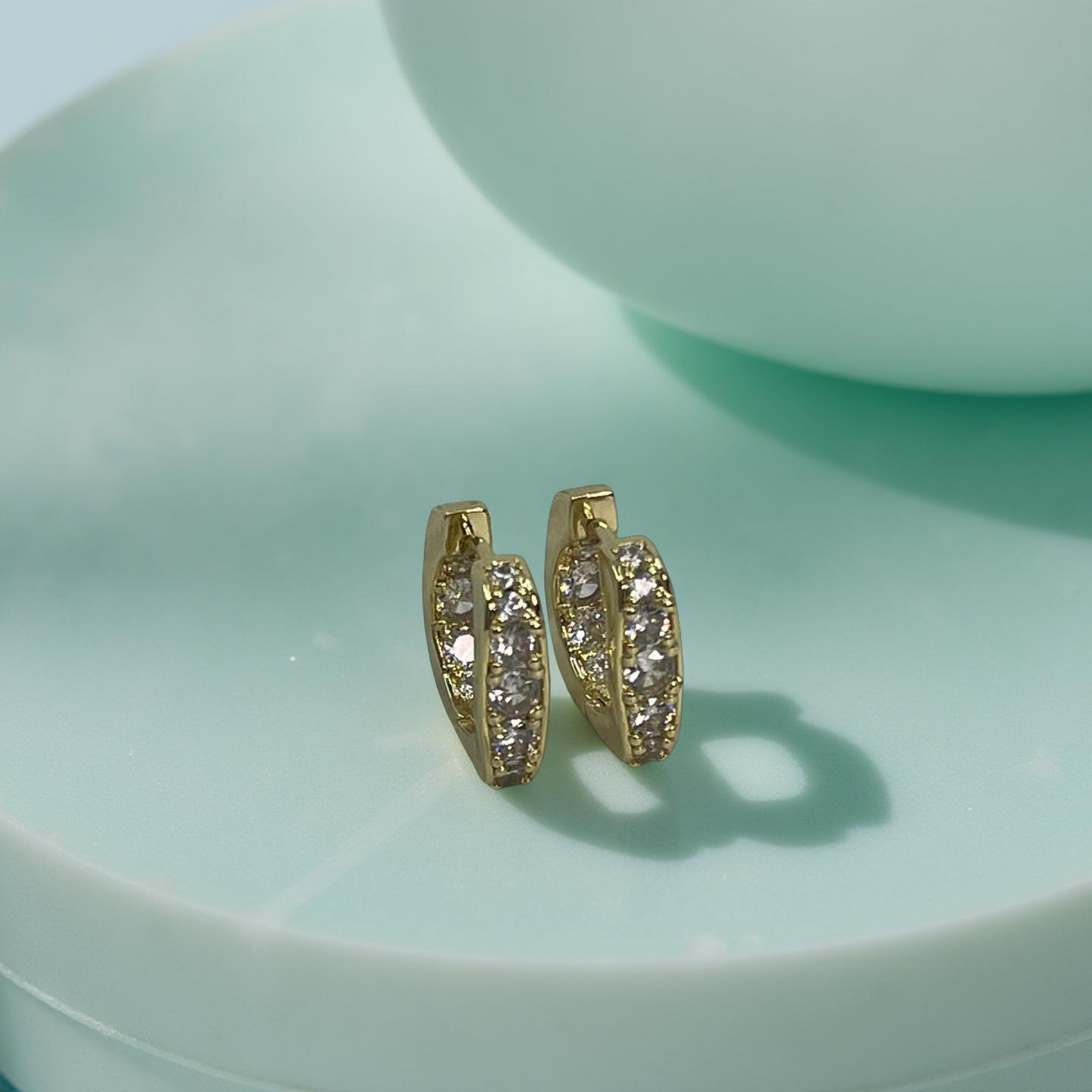 SENZA Gold and cz lined square huggies