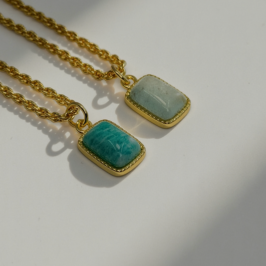 SKYE gold and gemstone rectangular dotted pendant