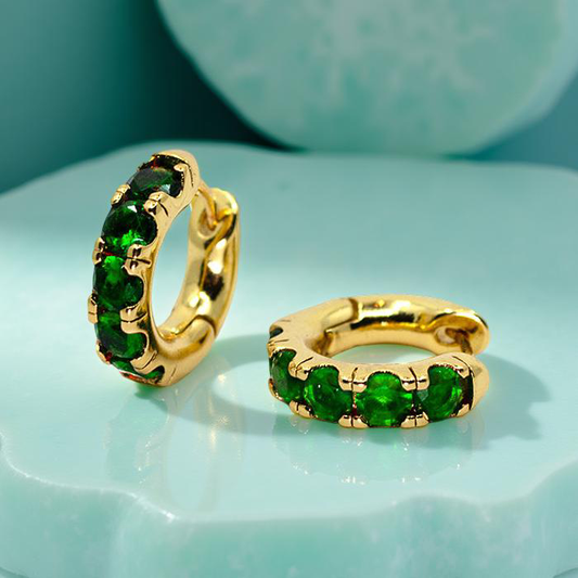SMERELDO gold and emerald cz huggies
